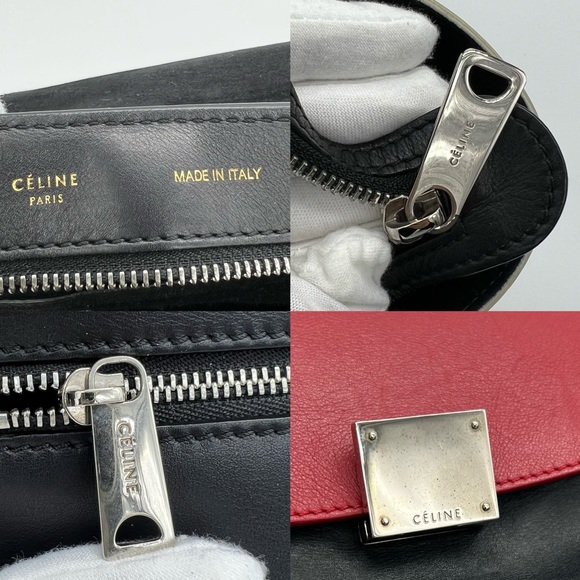 Authentic Celine tricolours Calfskin leather medium Trapeze handbag - Picture 13 of 16